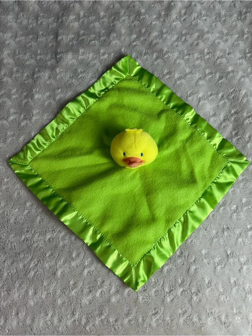 Small Wonders Yellow Green Duck Lovey Security Blanket Silky Satin Edge Orange
